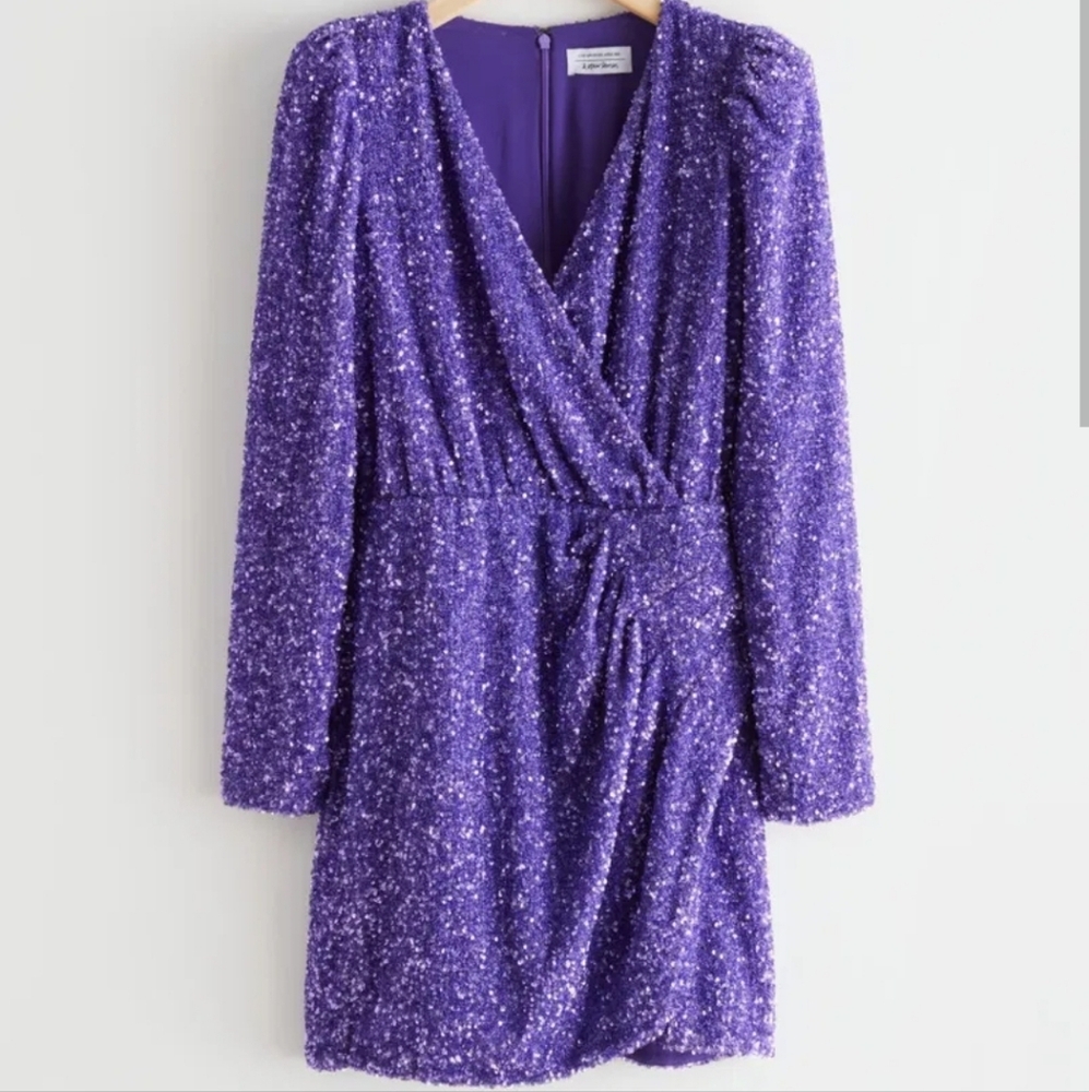 & Other Stories Faux Wrap Sequin Dress 6